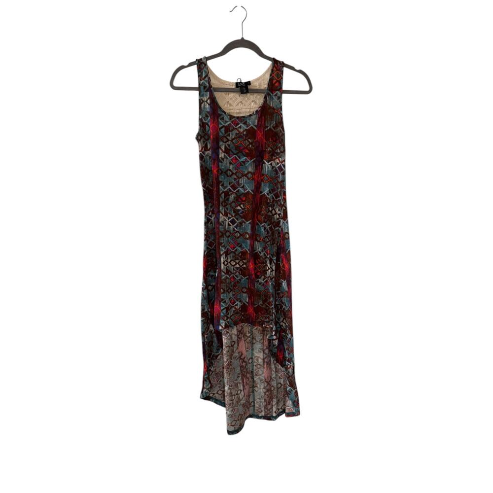 Love Brand Blue Red Brown Geometric Women’s Maxi Dress Small